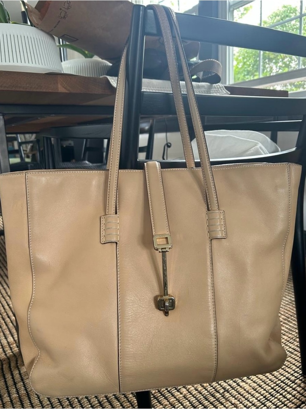 Tod's Taupe Leather Tote with Gold Hardware